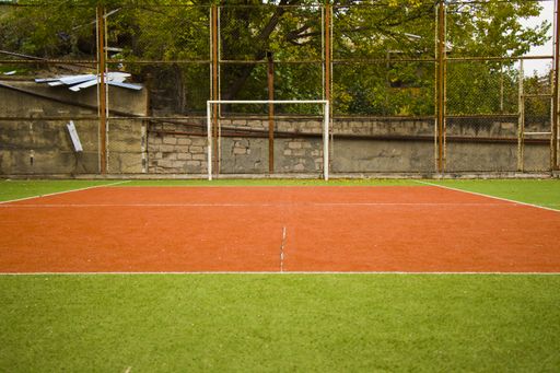 A selective focus of a goalpost at a stadium in Tbilisi, Georgia