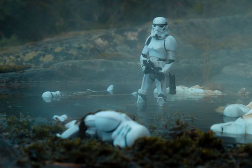 A Star Wars stormtrooper snow trooper action figure, depicting an Imperial officer from the original trilogy