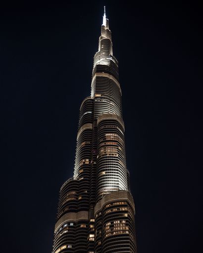 The tallest building in the world, Burj Khalifa, at night.