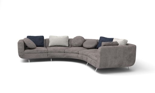 A 3D rendered modern gray corner sofa on a white background