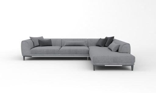 A 3D rendered modern corner sofa of gray color on a white background