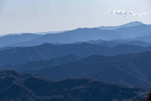 A natural view of a vast mountainous landscape under a clear sky background