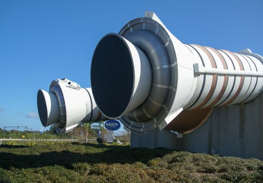 A closeup shot of rocket engines in John Kennedy Space Center in Miami, Florida, United States