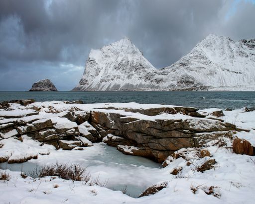 A beautiful scenic view of Lofoten islands in winter, Norway
