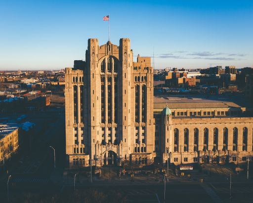 Sunrise photo of the Masonic Temple in Detroit, MI