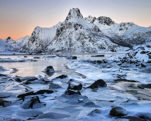 A beautiful scenic view of Lofoten islands in winter, Norway