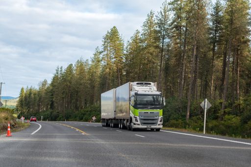 View of Volvo truck at State Highway 1 near Taupo