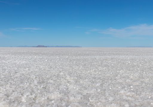 An expansive landscape with a wide view of the horizon. Bonneville Salt Flats, Utah.
