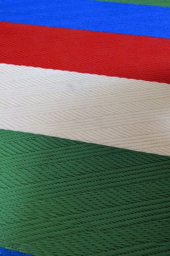 A vertical closeup of blue red white and green colored fabric