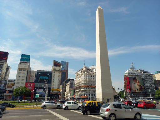 The Obelisk, modern symbol of the city of Buenos Aires, at the intersection of 9th July Ave. and Corrientes Ave. Built in 1936. Copyspace