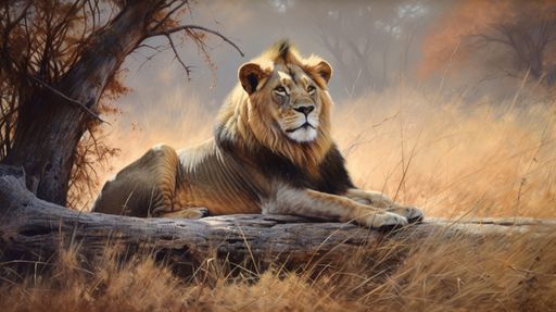 A close-up of a majestic Asiatic lion laying on lush, green grass
