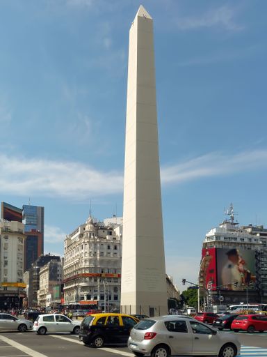 The Obelisk, modern symbol of the city of Buenos Aires, at the intersection of 9th July Ave. and Corrientes Ave. Built in 1936. Copyspace