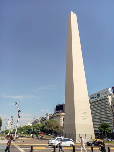The Obelisk, modern symbol of the city of Buenos Aires, at the intersection of 9th July Ave. and Corrientes Ave. Built in 1936. Copyspace