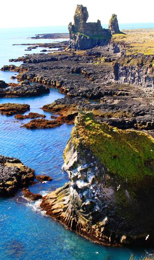 Londrangar coast south coast of Snaefellsnes peninsula Iceland