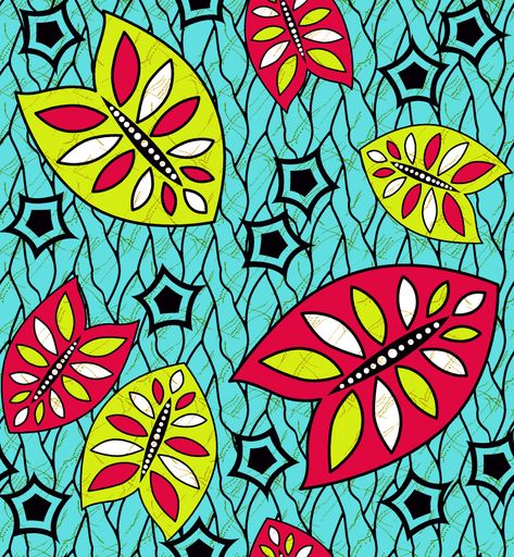 African Wax Print fabric, Ethnic overlap ornament seamless design, kitenge pattern motifs floral elements. vlisco texture, colorful textile Ankara