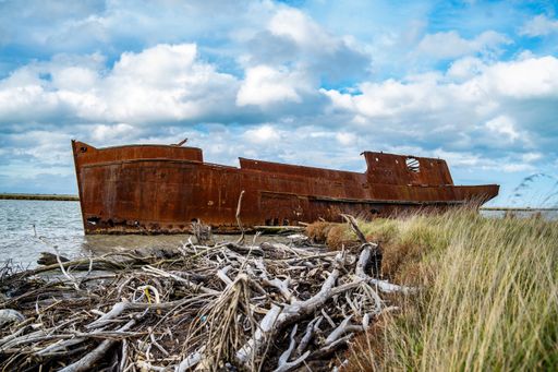 Old shipwreck in New Zealand on y sunny day