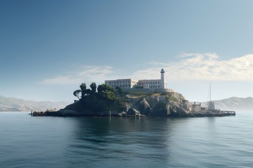 A beautiful shot of Alcatraz Island in the distance on San Francisco Bay