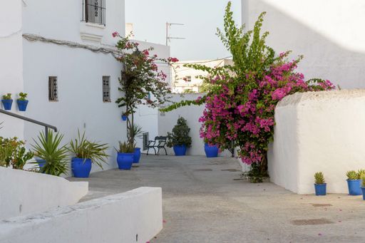 A narrow road or path in an old village Vejer de la Frontera, Grazalema, Spain