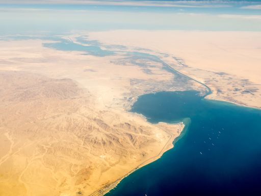 A beautiful view of the Suez Channel from a plane - perfect for wallpapers