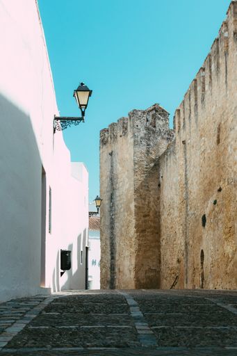 A narrow road or path in an old village Vejer de la Frontera, Grazalema, Spain