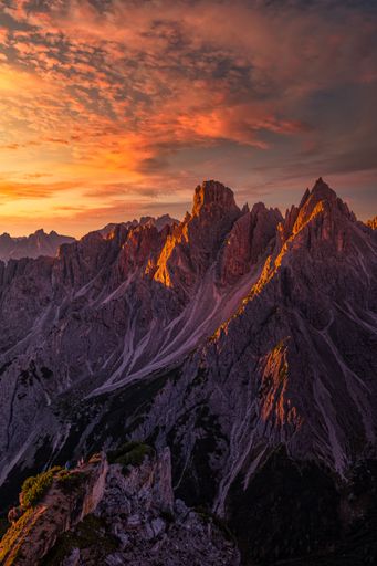 A vertical shot of beautiful jagged mountains at sunset in Madeira, Portugal