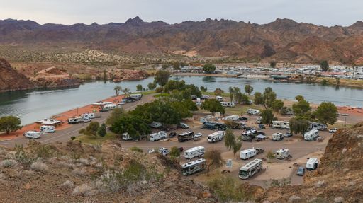 A view of Buckskin Mountain State Park and Campground with the Colorado River in Arizona.
