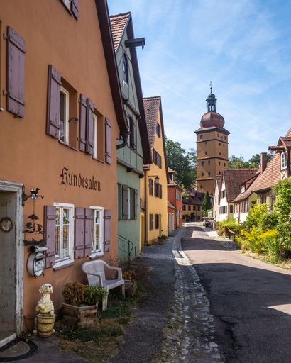View of Dinkelsbuhl, a picturesque historic town on the Romantic Road. Dinkelsbuhl, Bavaria, Germany, Aug. 2022