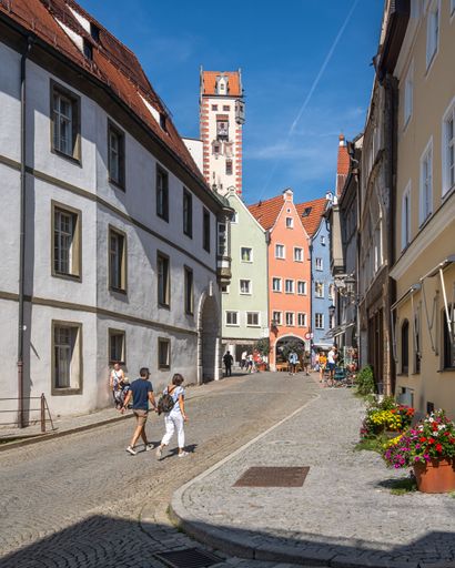 Fussen, Bavaria, Germany, Aug. 2022. The colorful historic center of Fussen, a typical Bavarian town near Neuschwanstein Castle