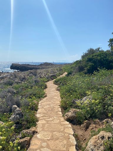 A scenic sandy beach path leading to the ocean on the southern coast