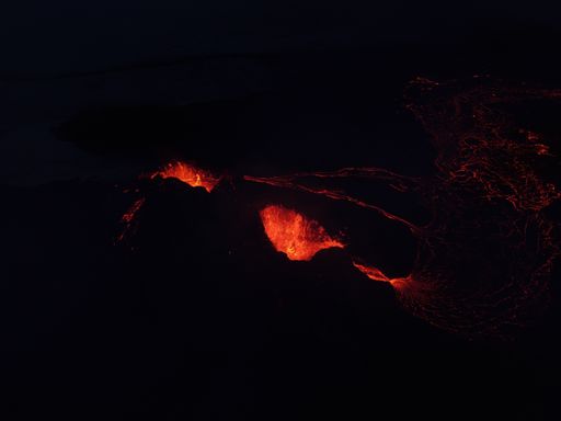 A night view of the Fagradalsfjall volcano in Iceland
