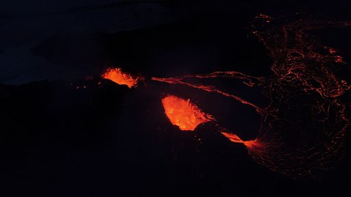 A night view of the Fagradalsfjall volcano in Iceland