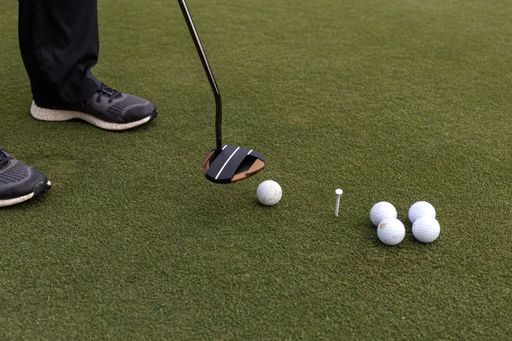 A closeup of a person playing golf on a green lawn