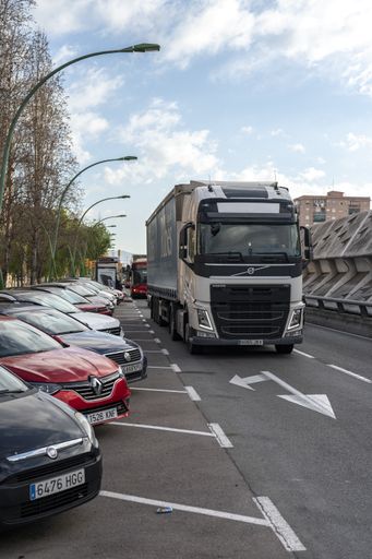 Barcelona, ​​Spain; March 20, 2021: White industrial truck of the Volvo brand model FH series