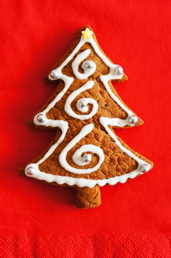 A beautiful shot of a Christmas cookie in the shape of a tree