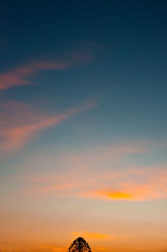 A vertical shot of a vibrant sunset over a picturesque landscape of fields and clouds