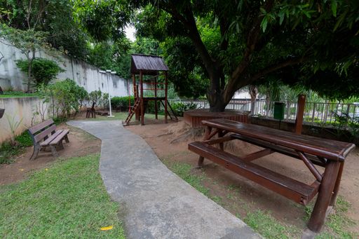 A beautiful view of children playground activities in a public park surrounded by green trees