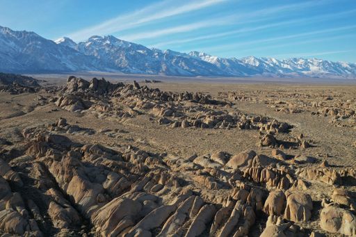 An aerial view of the Eastern Sierras from Alabama Hills, right next to Lone Pine, CA