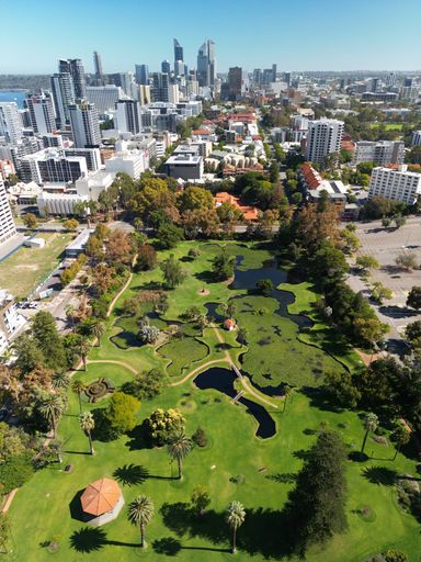 An aerial view of Queens Gardens in Perth, Western Australia.