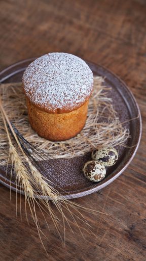 Easter cake with wheat and quail eggs