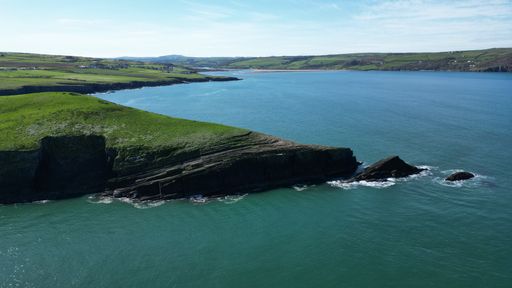 Aerial view of Cardigan Island, located off the coast of Wales in the United Kingdom