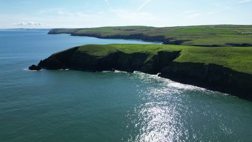 Aerial view of Cardigan Island, located off the coast of Wales in the United Kingdom