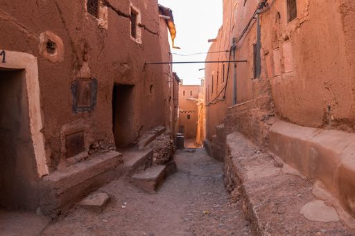 A narrow route in Ouarzazate kasbah, Morocco