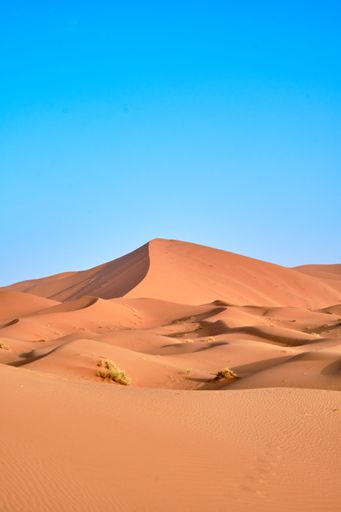 The sand dunes and blue sky in the Sahara desert, Morocco