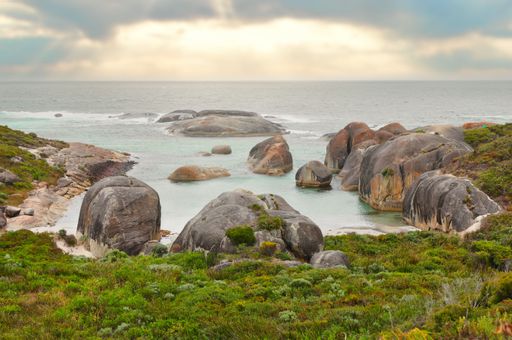 A closeup of a beautiful Elephant Rocks under the blue sky in Western Australia