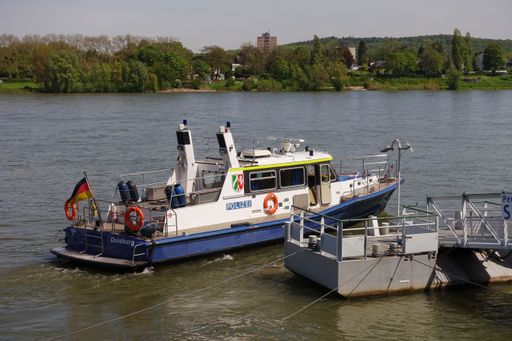 A speedboat of the River Police in the Rhine River in Bonn, Germany on a sunny day