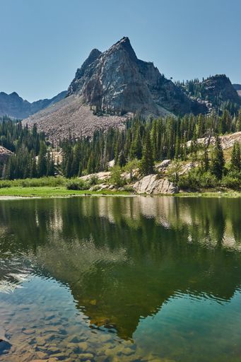 A beautiful scenery of the Lake Blanche surrounded by Wasatch Mountains near Salt Lake City, Utah, USA