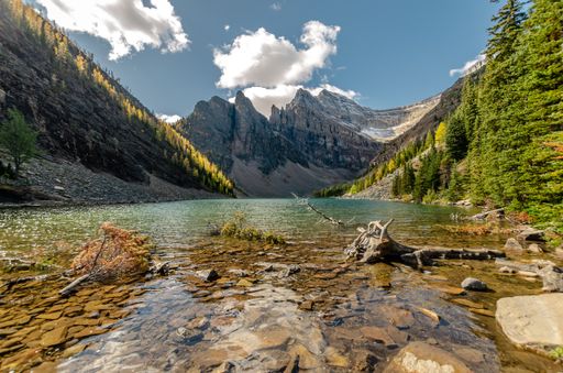 A beautiful scenery of the Lake Agnes in Banff National Park, Alberta, Canada