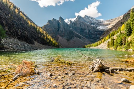 A beautiful scenery of the Lake Agnes in Banff National Park, Alberta, Canada