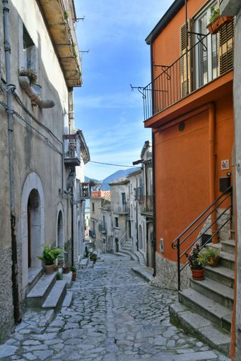 A narrow street among the old houses of Guardia Sanframondi, a small town of Benevento province.