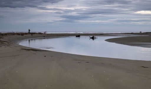 Otaki Beach in New Zealand with the Waitohu stream exiting to the Tasman Sea